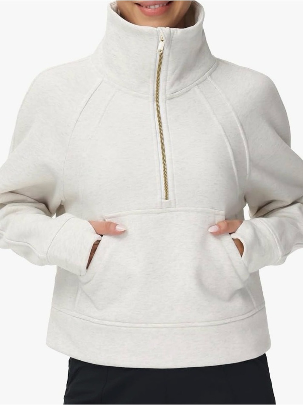 THE GYM PEOPLE Scuba Half Zip Fleece Pullover Medium Oatmeal Cropped EUC